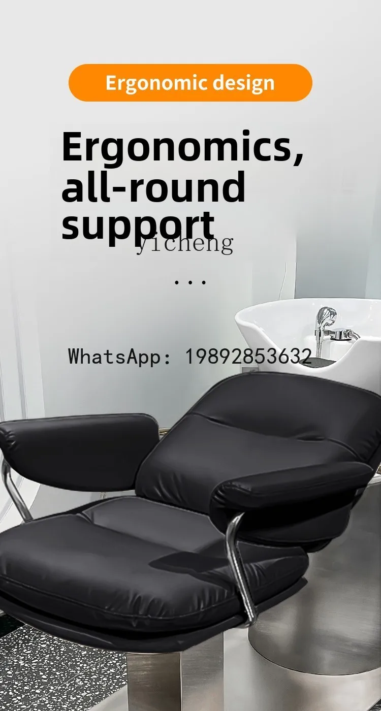 H2  salon barber shop ceramic deep basin shampoo bed barber shop stainless steel semi-lying flush bed hair salon punch bed