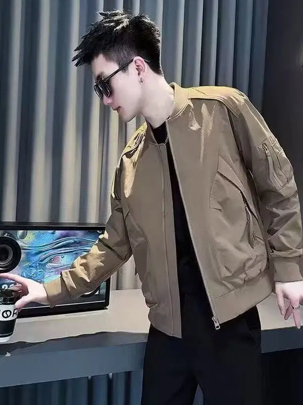 

Spring Autumn New Sle Baseball Collar Jaet Men's Faion Simple Personali High-End Feeling Cool Workwear Coat Trendy