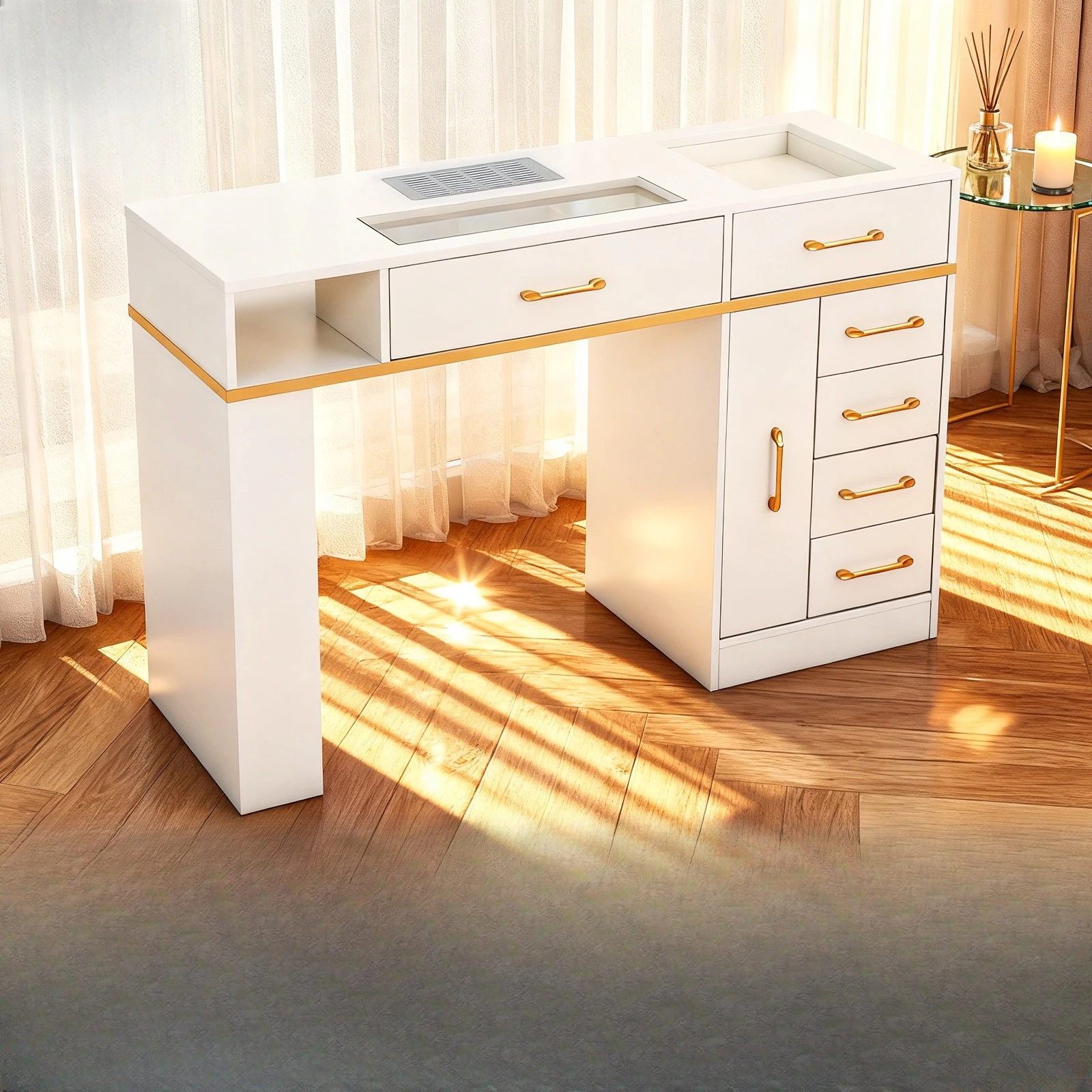 Simple manicure table, built-in manicure vacuum cleaner, multi-layer drawer partition storage manicure table