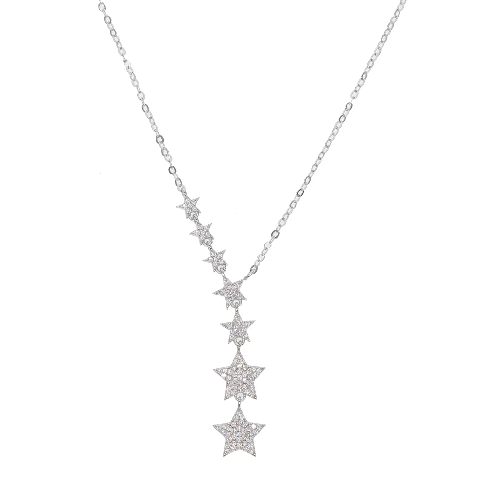 micro pave cz stars link chain Y lariat necklace for women fashion