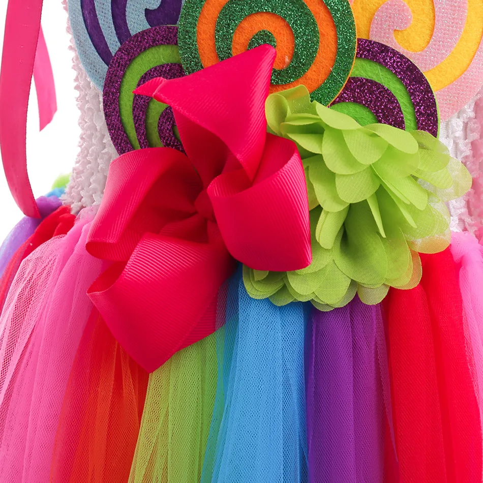 Candy Rainbow Mesh Princess Costume Set Lollipop Tutu Dress Girls Halloween Dresses for Carnival Party