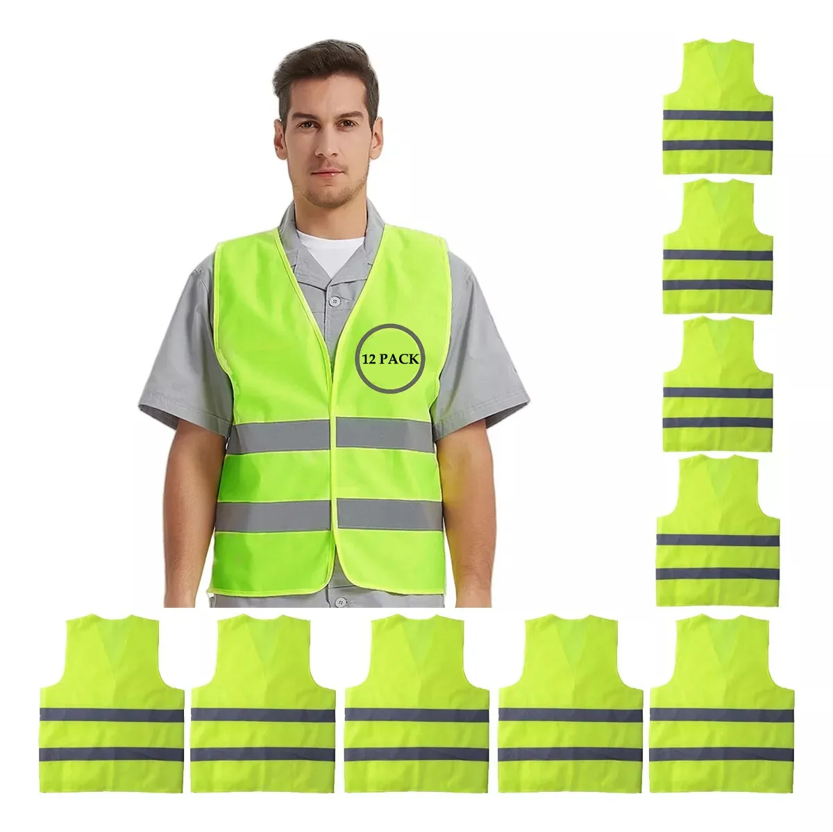 12 Pack High Visibility Safety Vest for Traffic Work, Running, Surveyor and Security Guard - Construction Vest with 2 Reflective