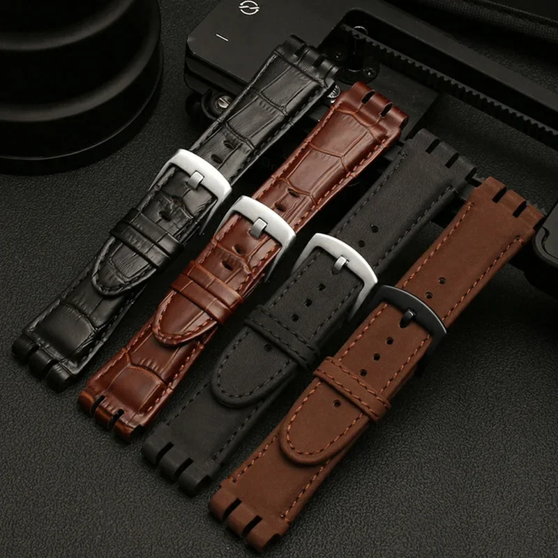 Genuine Leather Watch Band For Swatch IRONY YOS440 449 448 401G Watch accessories Strap 23mm men Watchband Bracelet Wrist