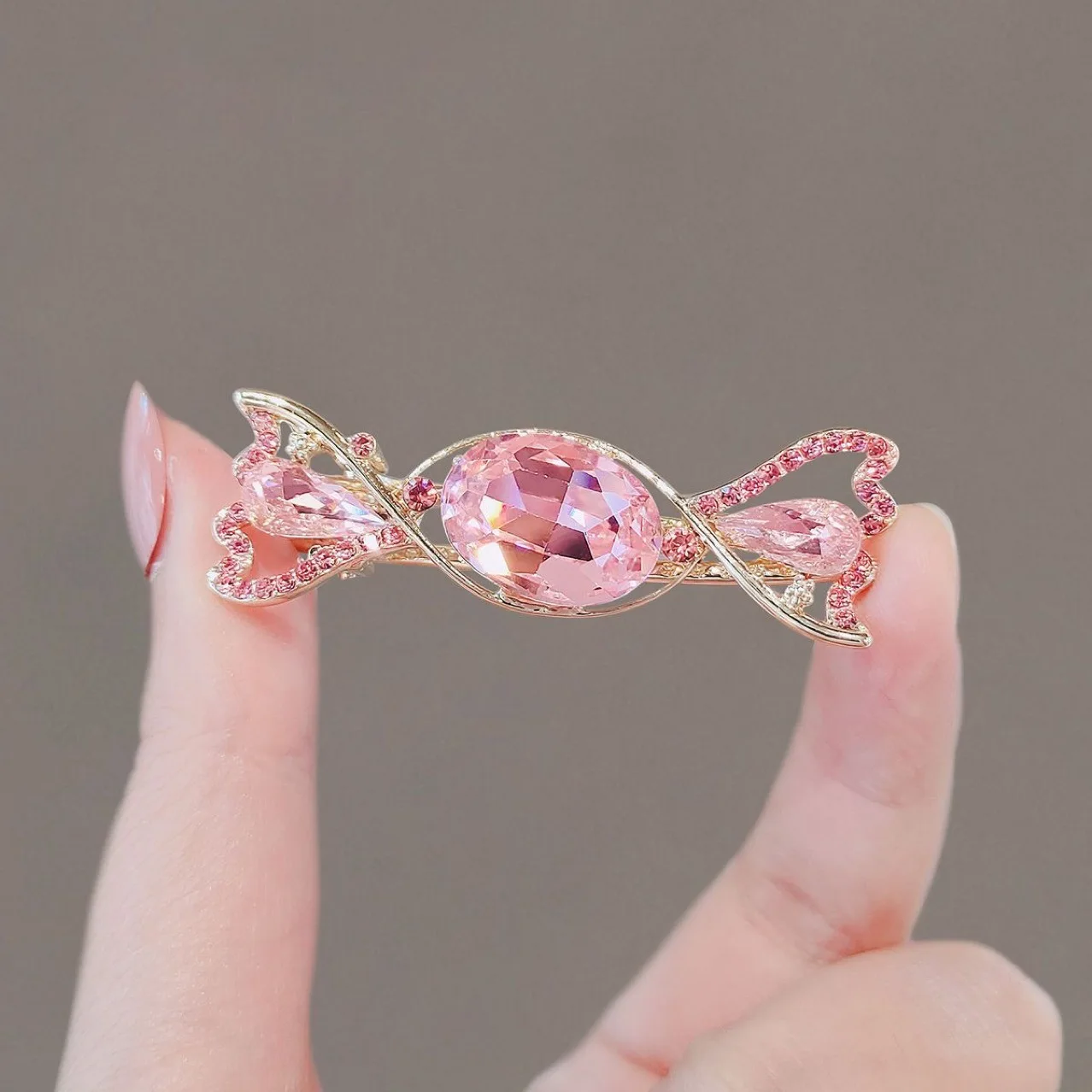 Fashionable Pink Crystal Candy HairClip,Side Clip Hair Pin,Sweet and Lovely Hair Accessory for Girls, Hair Grab Clip for Female