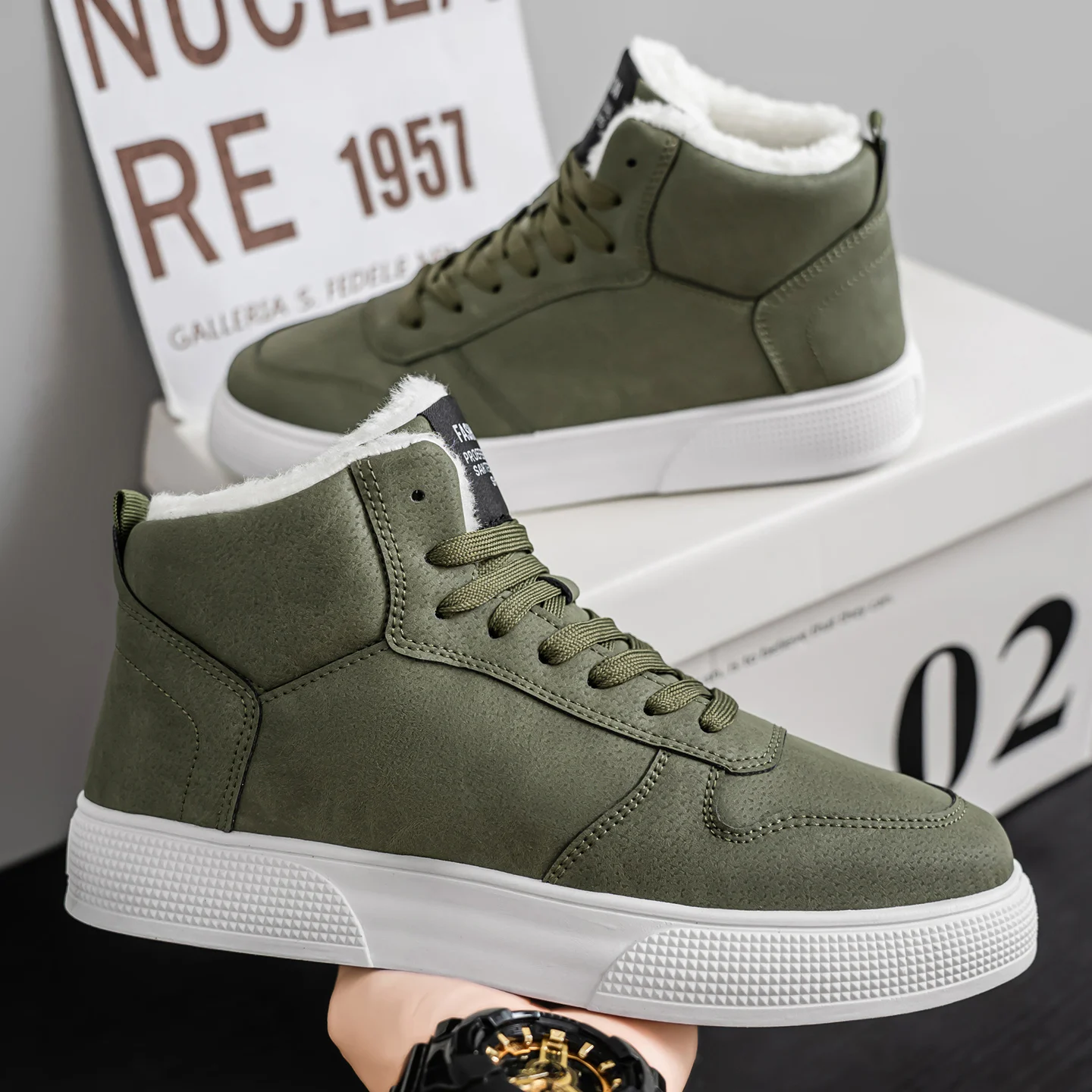 Versatile Retro High Top Casual Board Shoes, Fashion Soft Sole Sports Sneakers, Fleece Lined Warm Winter Cotton Shoes