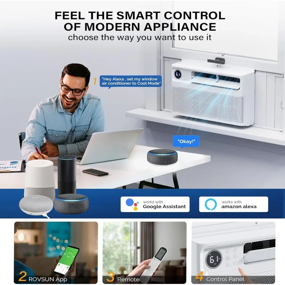 Ar condicionado de janela inversor de 10000 BTU com WiFi, design ultra silencioso e kit de fácil instalação, 115V/60Hz