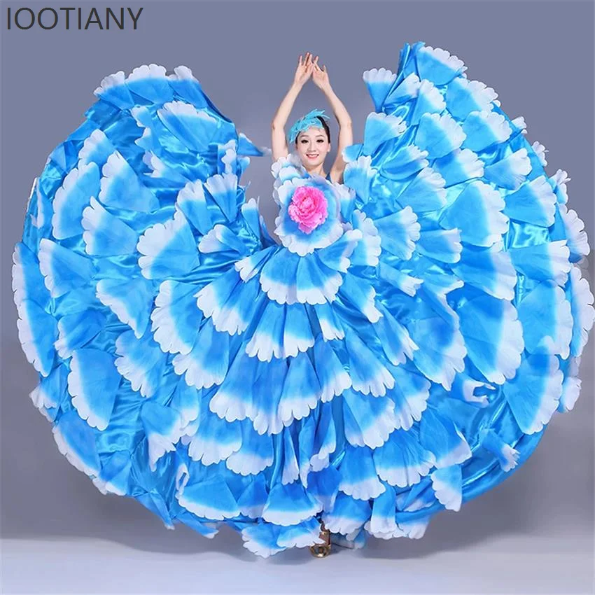 ジプシーダンススカート女性のスペインベリーダンス大花びらコーラーステージパフォーマンス衣装 360-720 度フラメンコダンスドレス