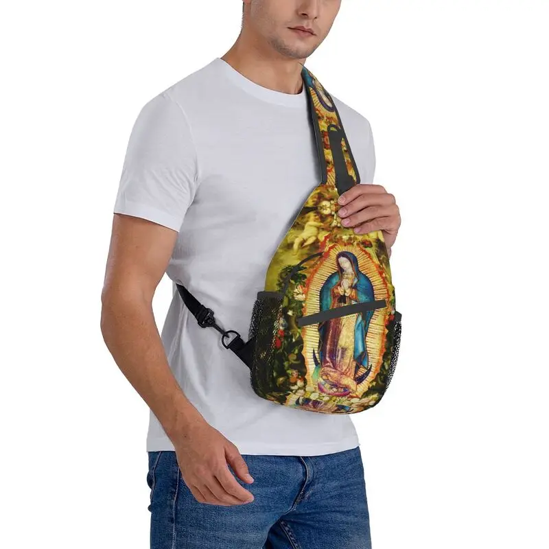 Mochila cruzada informal de la Virgen María mexicana, bolso de hombro para viaje, senderismo, pecho católico, mochila de día