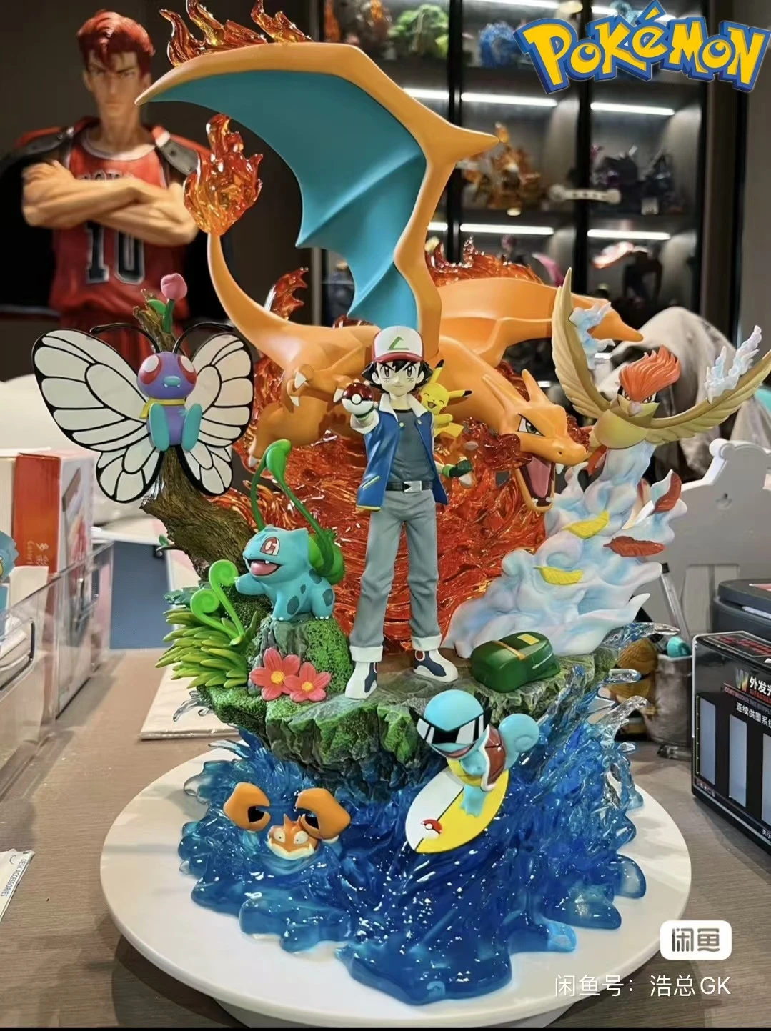 New Large Size Pokemon Ash Ketchum Greninja Figure Ash Ketchum Squirtle Bulbasaur Charizard Action Figurine Anime Model Doll Toy