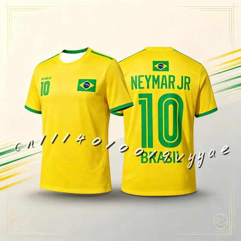 2026 Explosions Brazil Men's Neymar JR Soccer T-shirt NO.10 Pattern Football Match Fans Cheer Training Jersey Family Kids Tees