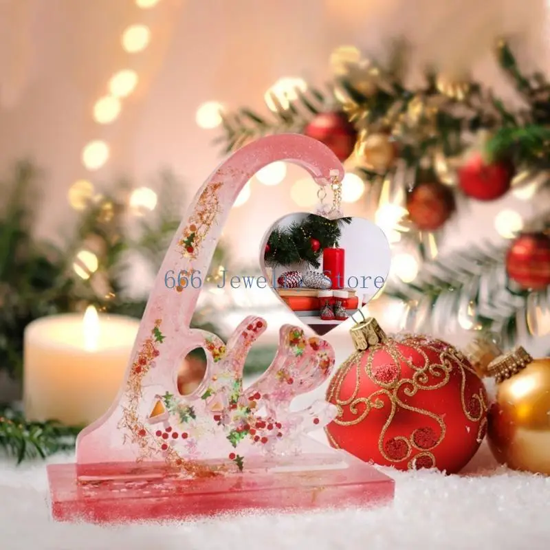 F2TD Heart Photo Frame Glue Mold Diy Desktop Decoration Semi-stereoscopic Letters Loves Photo Frame Ornaments Silicone Mold