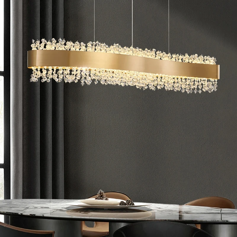 

CX219EP Modern Crystal Chandelier Lighting Nordic Living Room Pendant Lamp Luxury Kitchen Island Rectangular Gold Hanging Light