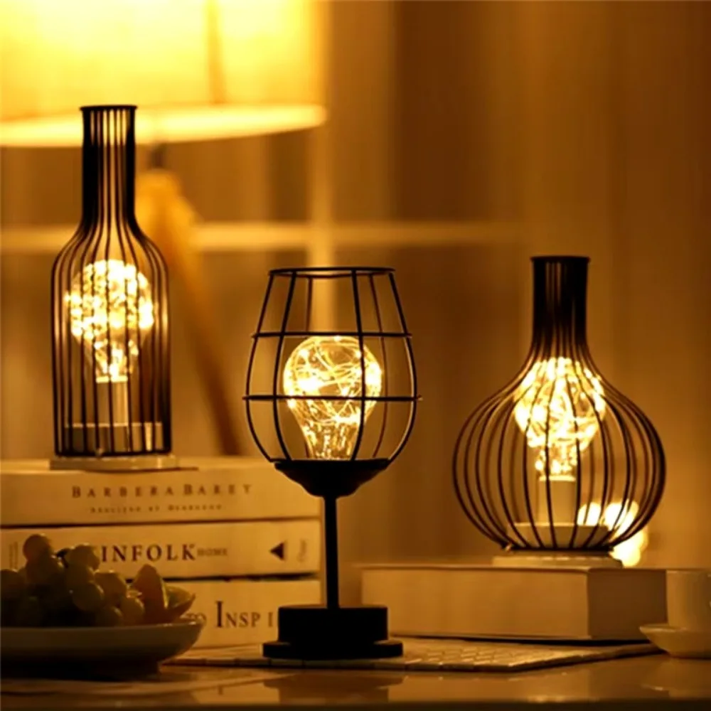 

Retro Iron LED Table Lamp Black LED Lantern Night Light Battery Powered Reading Lamp Living Room