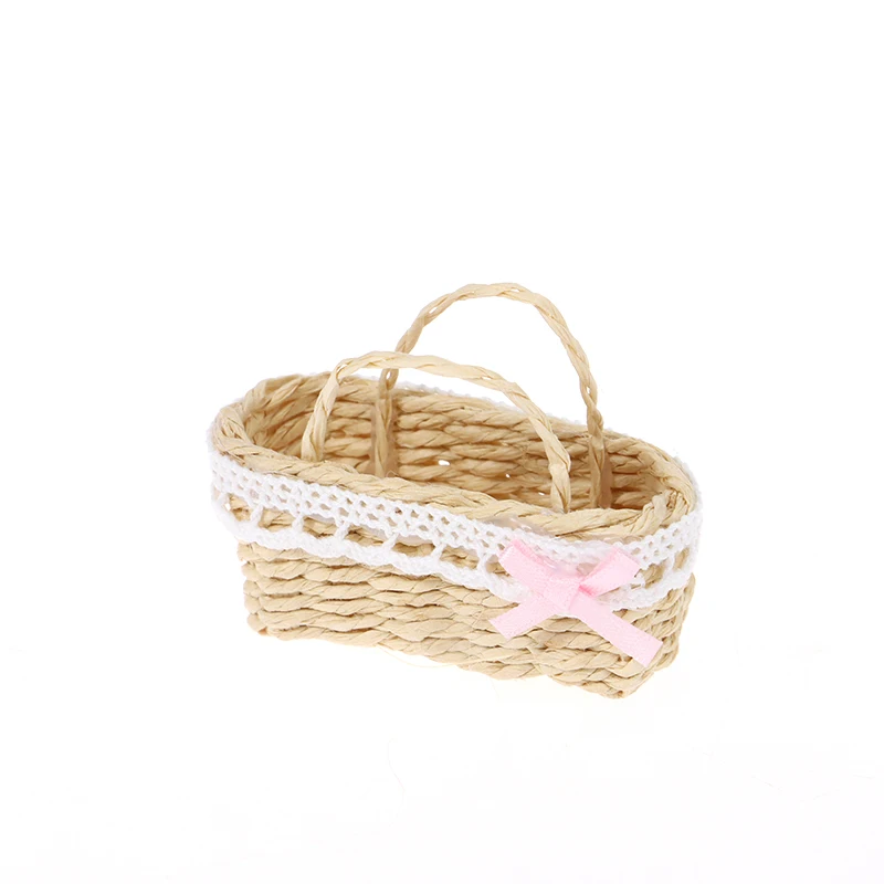 High Quality Mini Cute Dollhouse Rattan Frame Hand-woven Basket Cute Toys Dolls Miniature Decoration