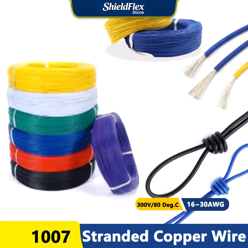 

5/20M UL1007 PVC Tinned Copper Cable 300V Heat-resistant 80°C Household Appliances Lamp Light Wire 30 28 26 24 22 20 18 16AWG