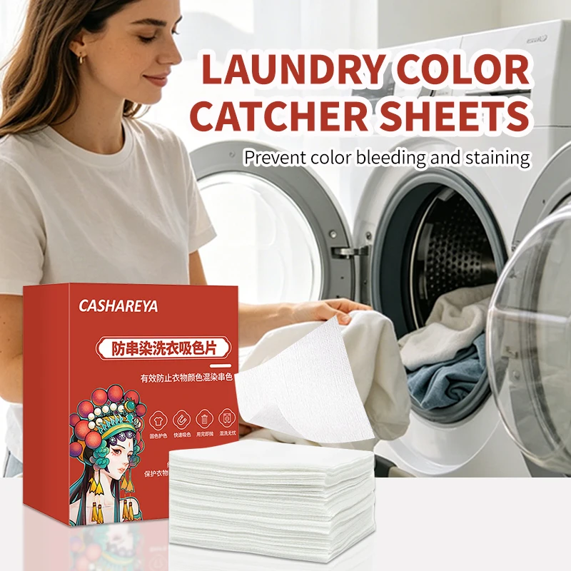 CASHAREYA Color Catcher Sheets 50/100Pcs Laundry Dye Trapping Paper Anti Color Bleeding for Washing Machine Protect Mixed Loads