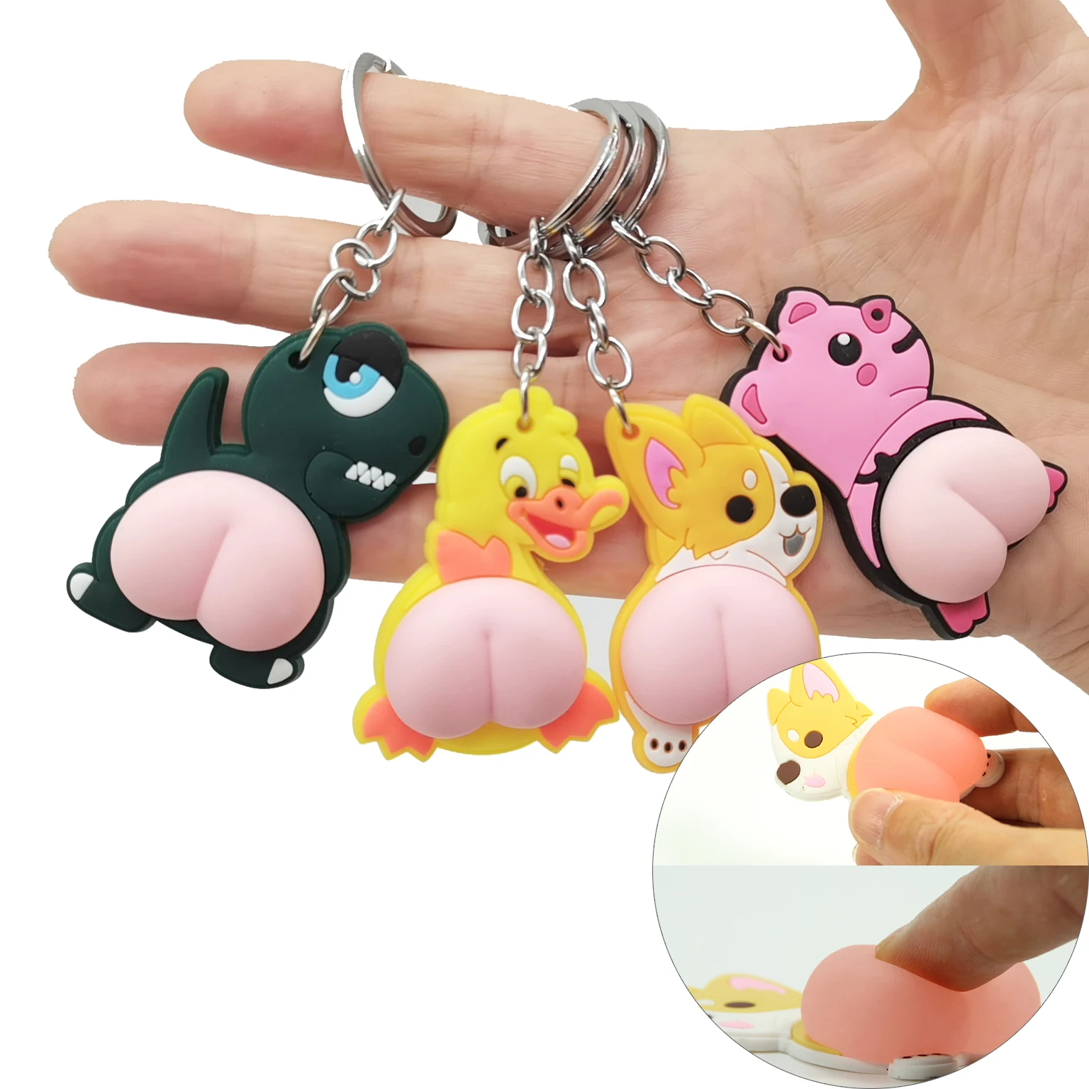 

1PC Squeeze Butt Key Ring Fidget Butt Doll Cartoon Mini Keychain Squishy Ball Novelty Gift Interactive Anxiety Toy for Kids