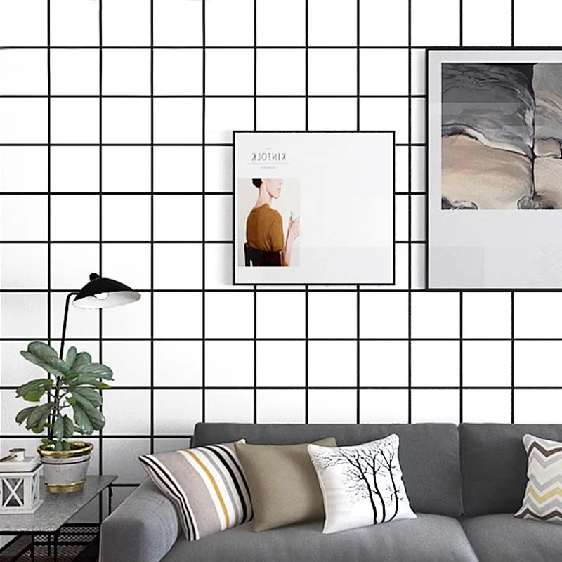 

Nordic Ins Style Wallpaper for Background Wall, Black White Checkered, Tea Shop, Studio, Clothing Store Wall Paper