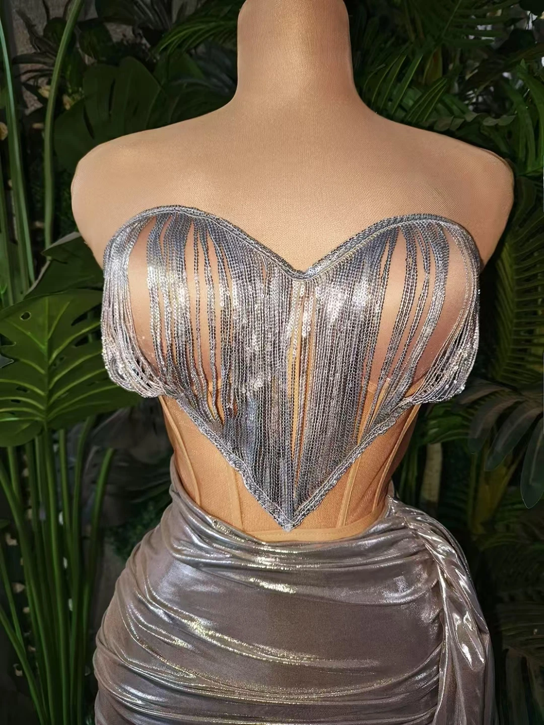 

Silver Lens Design Tight Ball Dress Women's Sexy Off Shoulder jumpsuit Nightclub Bar Performance Costume