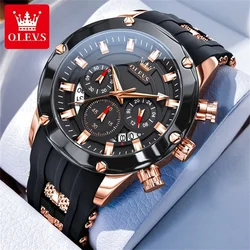 OLEVS Original Luxury Brand Men Watch Waterproof Quartz Wristwatch Chronograph Luminou Sports Silicone Big Dial Man Watches+Box