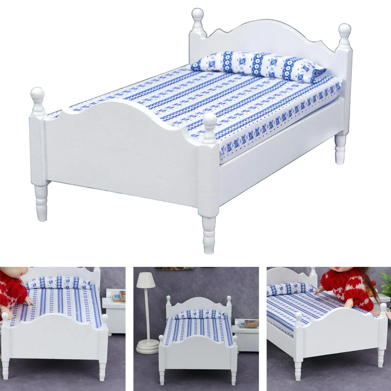 1:12 schaal poppenhuis eenpersoonsbed slaapkamermeubilair poppenhuis decor accessoire