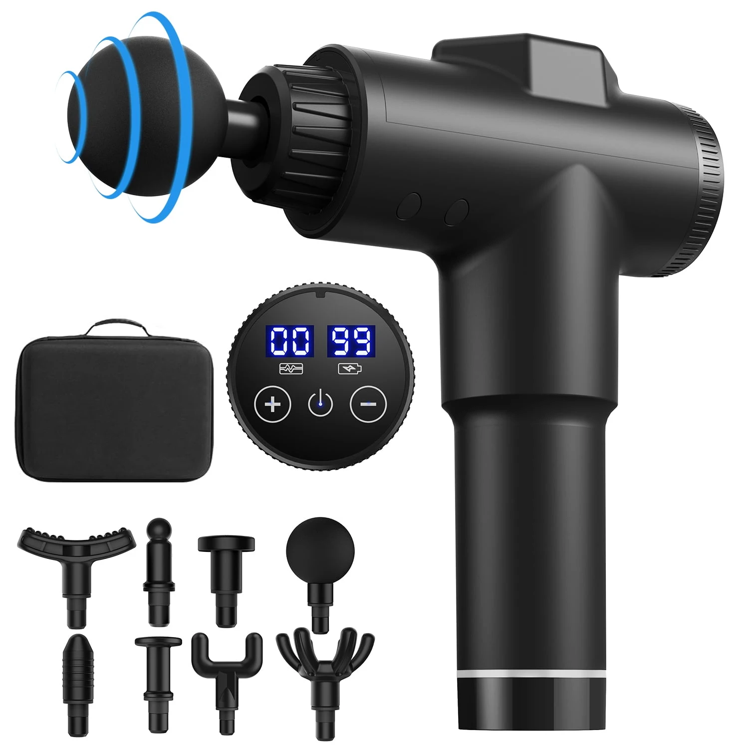 Wiederaufladbare Kabellose Massagepistole 8 Aufsätze Tiefengewebe-Muskelentspannung Tragbarer Körpermassagegerät für den Heimgebrauch