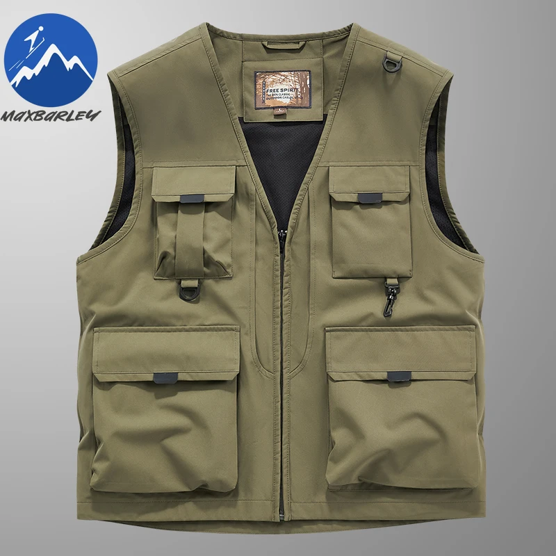 

New Men Vest V Neck Outdoor Fishing Comfort Breathable Jacket Multi Pocket Workwear Lightweight Spring Sleeveless Waistcoat