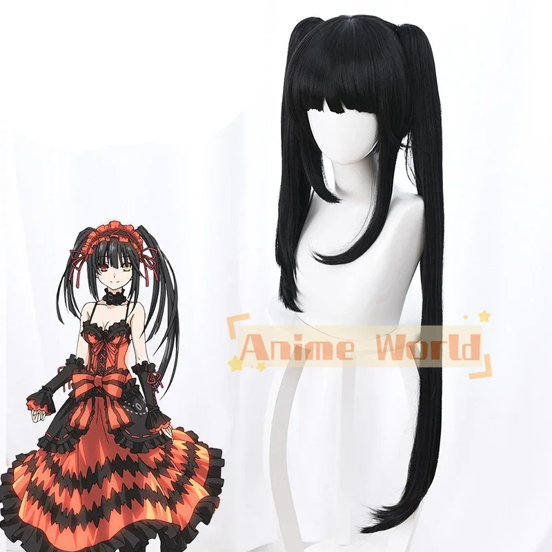 

Anime DATE A LIVE Cosplay Tokisaki Kurumi Wig Heat Resistant Synthetic Black Synthetic Hair Halloween Costume Wigs + Wig Cap