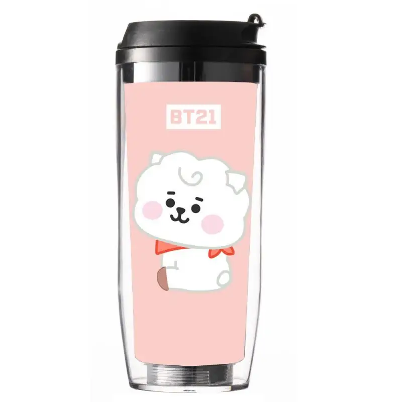 500Ml Anime Cartoon Bt21 Water Cup Straw Cup Fashion Double-Layer Insulated Outdoor Accompanying Coffee Cup Gift for Friends