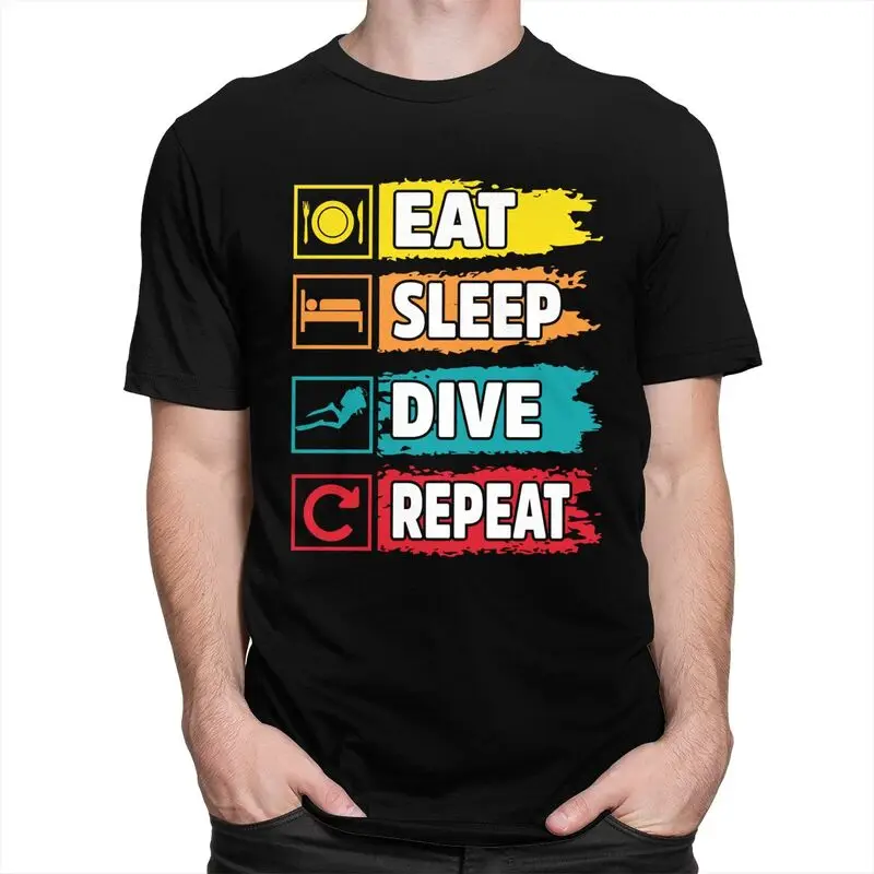 Custom Eat Sleep Dive Repeat Tshirt for Men Short Sleeve T Shirt Fashion Diver Quote T-shirts Pure Cotton Tee Gift Idea