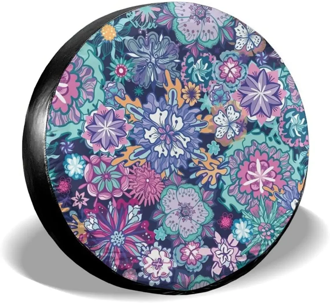 Fall Decor Summer Doodle Floral Spare Tire Covers Cute Car Accessories for Women Rv Tire Covers Suitable for most vehicles