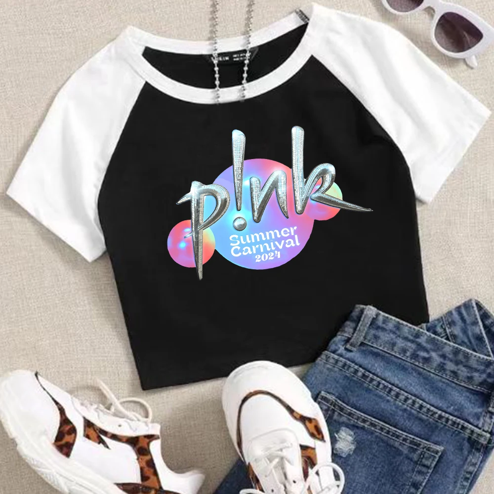 Pink Summer Carnival 2024 Tour Crop Tops T-Shirt Girls Fashion Women O-Neck Short Sleeve  Fans Gift T-shirt