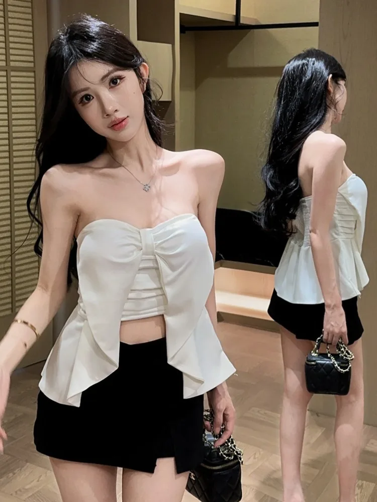 

Sweet Pure Desire Knot Top Women's Summer Slimming Inner Wear Vest Pad Chest Pad Splice No Sleeve City Walk