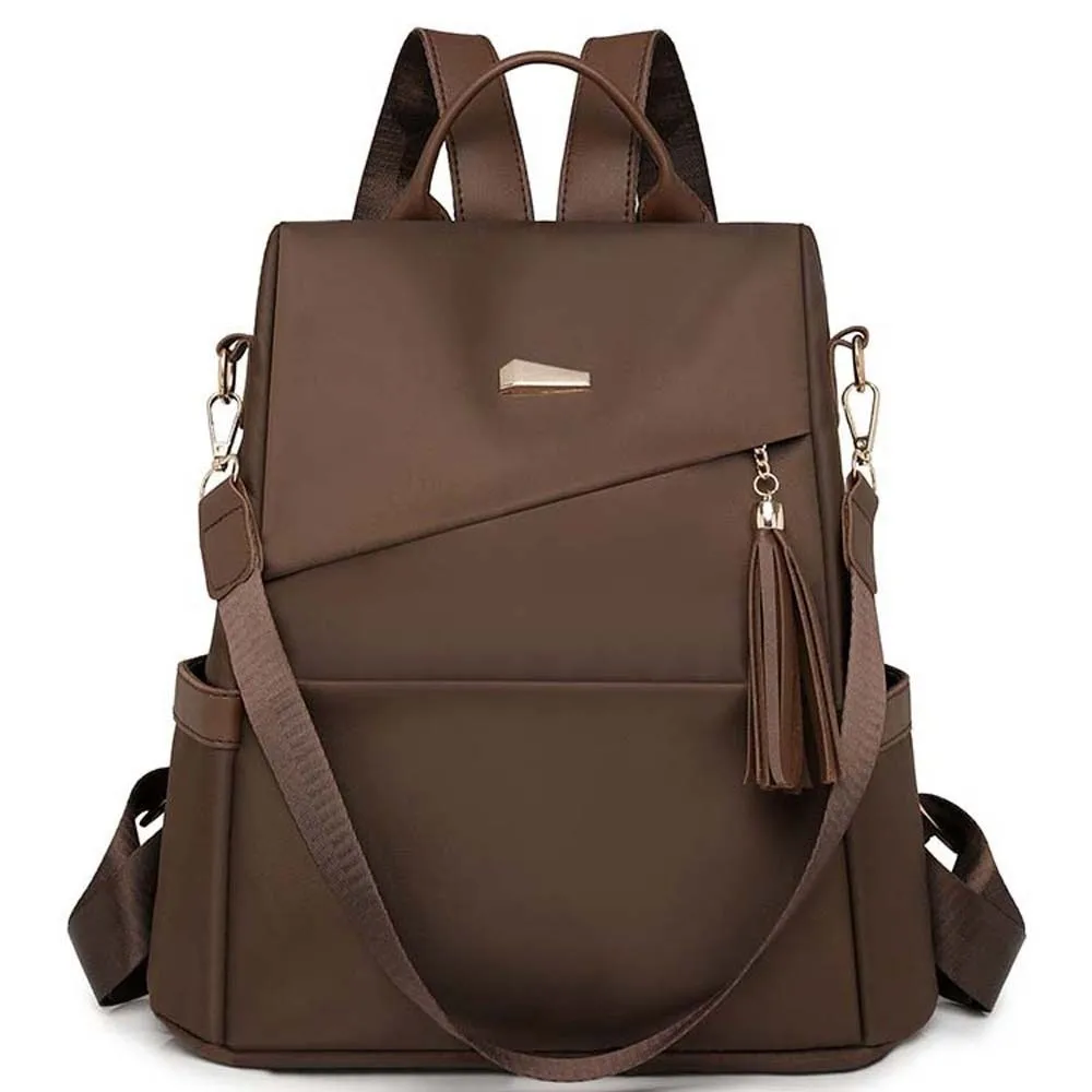 

Large Capacity Nylon Backpack Women Soft-Touch Solid-Color Waterproof Rucksack Multi-Way Multi-Pocket Anti-Theft Daypack