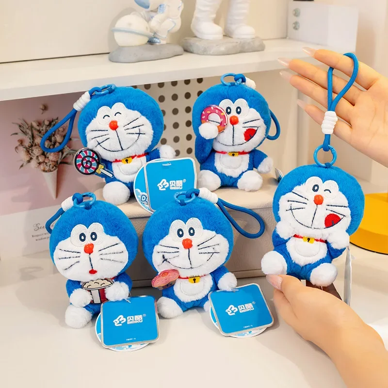 Original Happy Doraemon Plush Toy Bag Pendant Stuffed Anime Key Chain Doraemon Hold Doughnut Lollipop Cake Doll Xmas Gifts Girl
