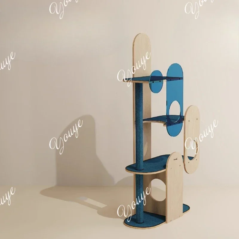 I Q Bauhaus Cat Climbing Frame Lighthouse Acrylic Cat Jumping Platform Solid Wood Nest Observation Deck Small Apartment For Home