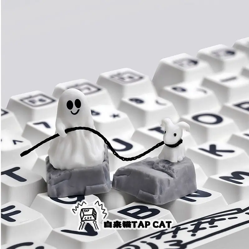 Cute Ghost Artisan Keycap Single 3D Sculpted Resin Little Ghost Dog Custom Novelty for Mechanical Keyboard Cherry MX ESC Kawaii