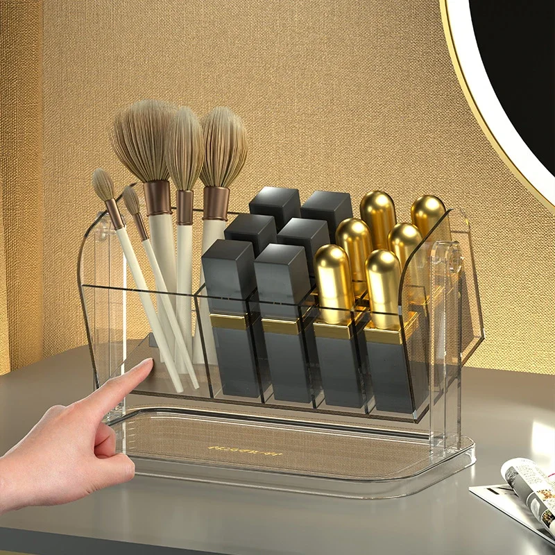 

Light Luxury Transparent Cosmetics Storage Bathroom Desktop Organizer Lipstick Division Makeup Brush Eyebrow Pencil Storage Rack