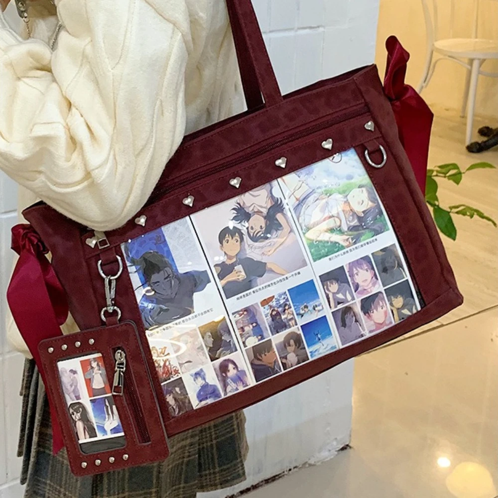 Bow Rivet Bolsosmujer Underarm Transparent Ita Bag Shoulder Bags for Woman Square Sac Femme Teenage Girls Bolsas Tote Bolsa