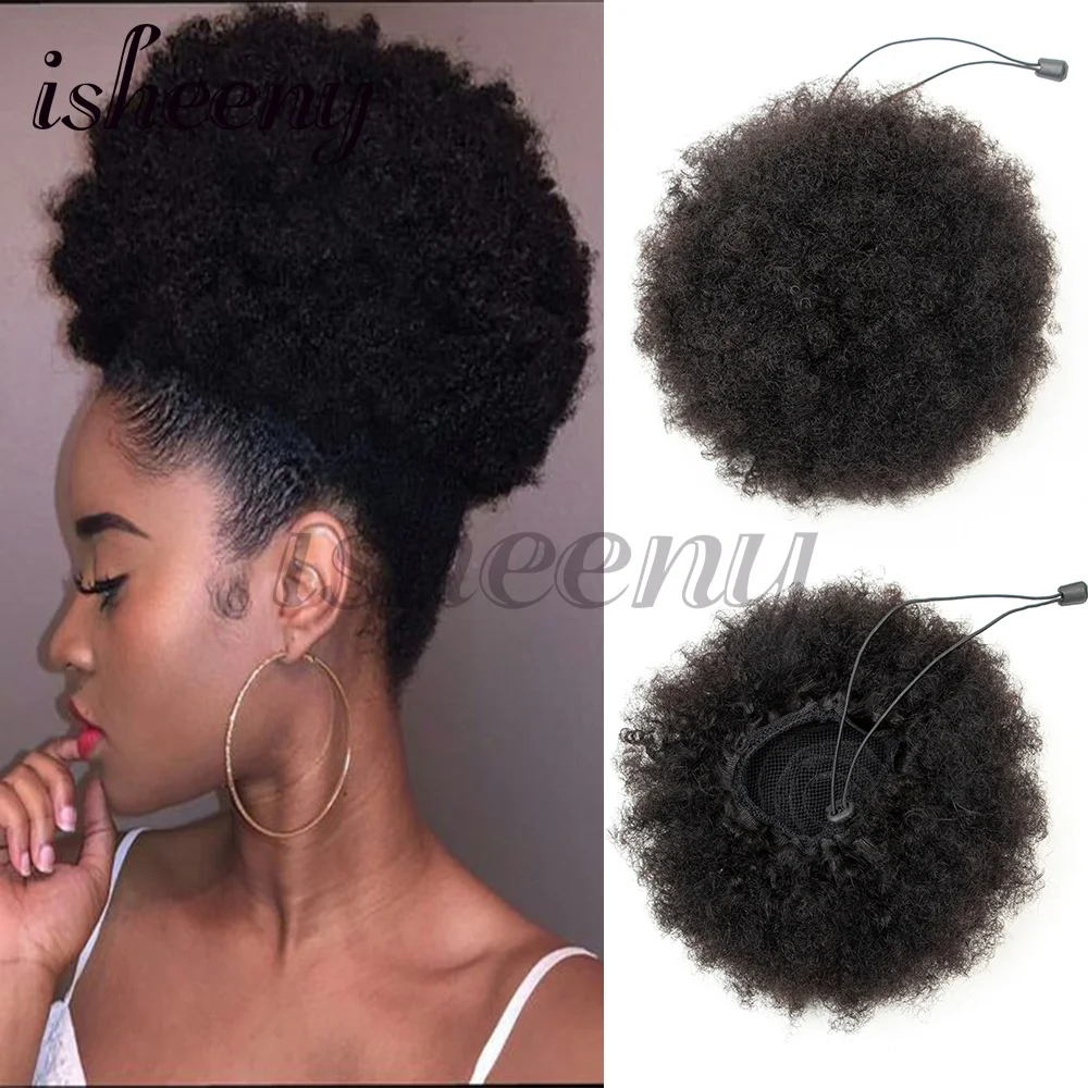

Afro Puff Kinky Curly Ponytail Human Hair Extensions Buns Chignon Drawstring Curly Ponytail Remy Human Hair For Black Women