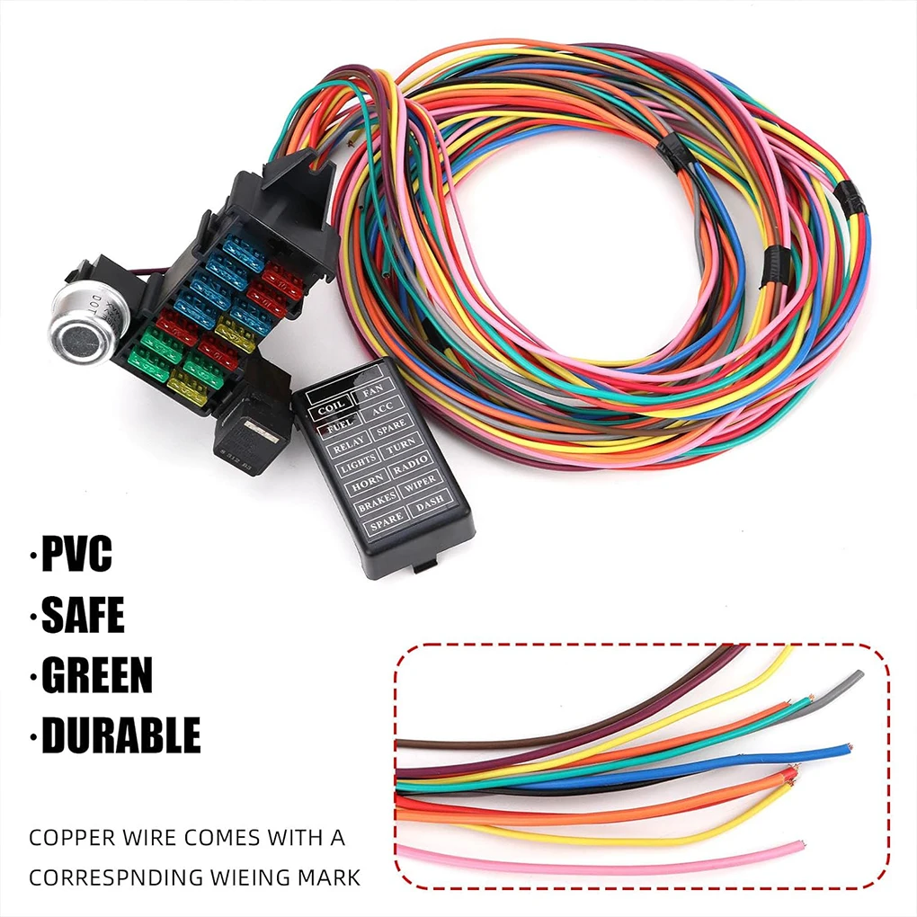 

14 Circuit Universal Car Modification Repair Wiring Harness Multi-way Car Hot Rod Street-Rod XL Wire 12V Voltage-Circuit Harness