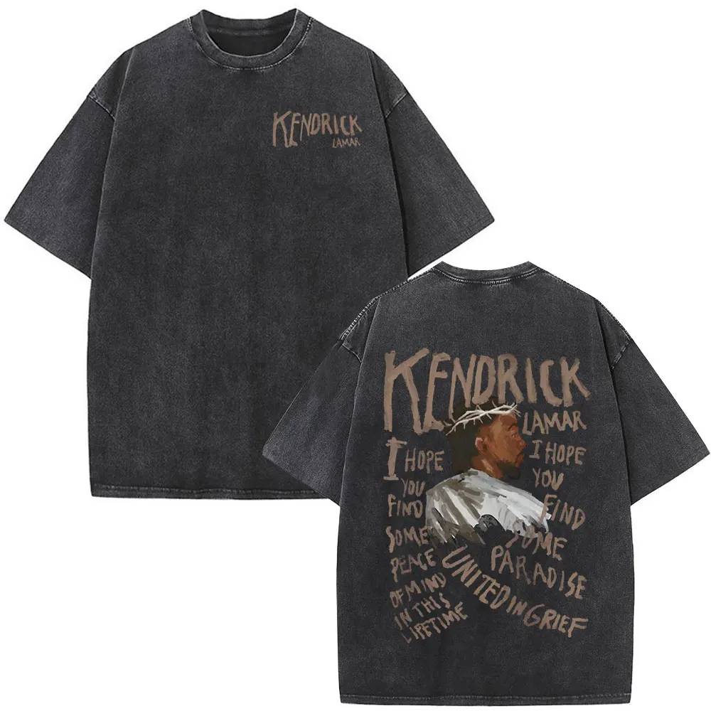 Washed Vintage Rapper Kendrick Lamar Album Merch T-shirts Men's Clothing Hip Hop Retro Oversized T-shirt Fashion Trend Tee Shirt