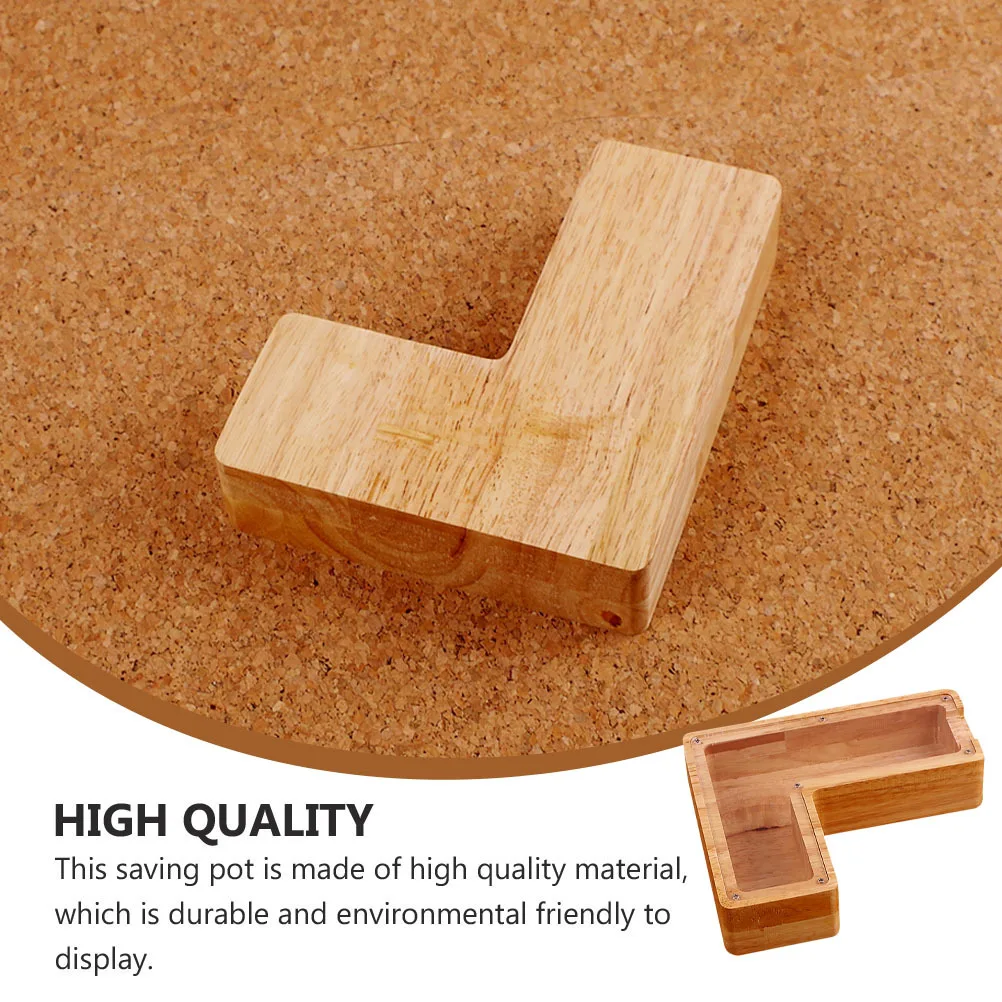 

L-Shaped Wooden Piggy Bank For Kids Money Saving Box Desktop Coin Container Wood Storage Jar Gift Wood Saving Box Desktop