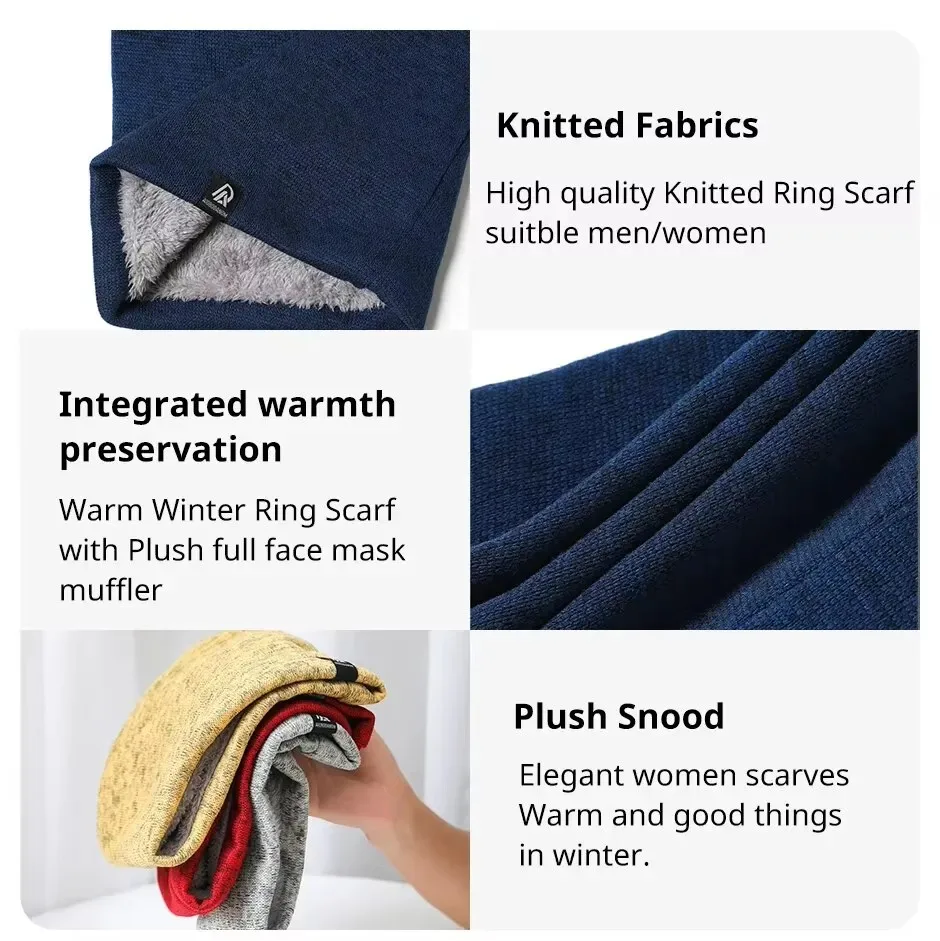 Unisex Solid Cashmere Like Plush Winter Ring Scarf Women Men Knitted Full Face Mask Snood Neck Scarves Bufanda Thick Muffler New