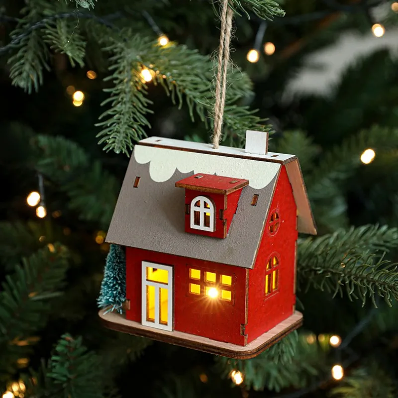 Christmas LED Light Wooden House Luminous Cabin Merry Christmas Decorations for Home DIY Xmas Tree Ornaments Kids Gifts New Year