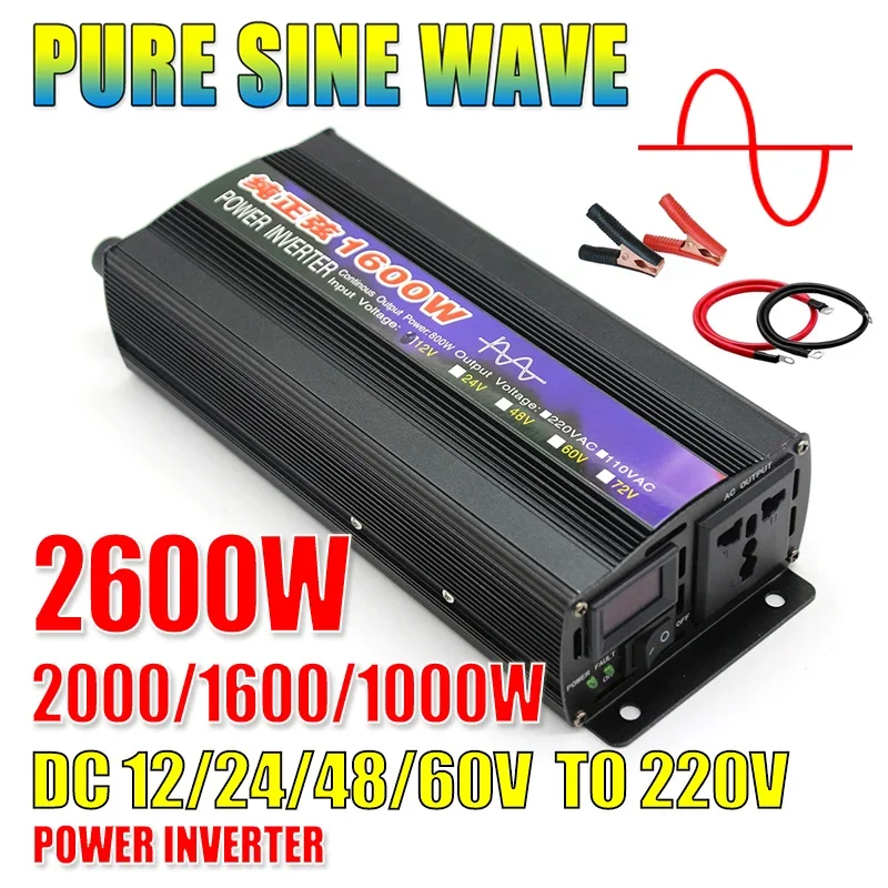 inversor de onda senoidal pura transformador de tensao conversor de energia dc 12v 24v 48v 60v a 220v ca 1000w 1600w 2000w 2600w 01