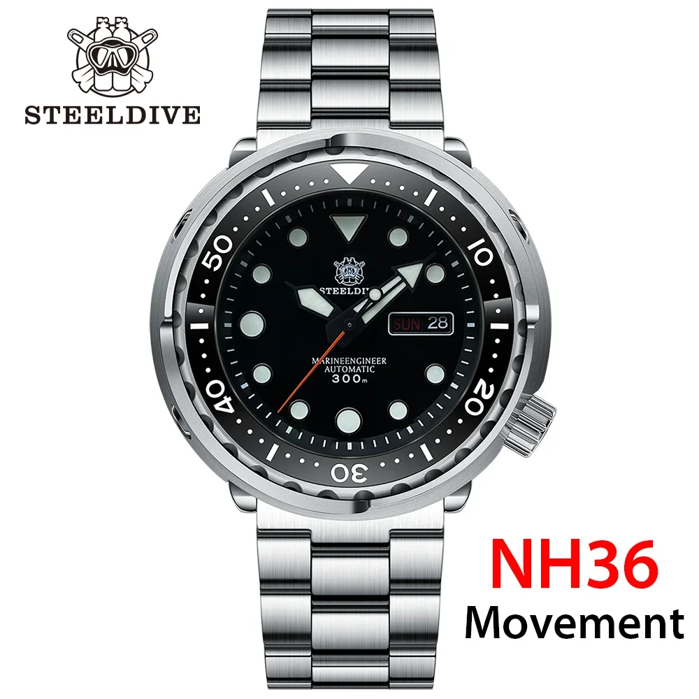 STEELDIVE SD1975W V2 Double Calendar Tuna 300M Waterproof Ceramic Bezel Super Luminous Sapphire Crystal Classic Dive Watch