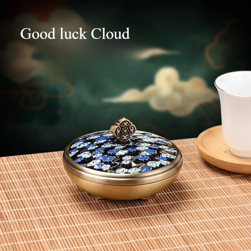 Chinese Style Cloisonne Good Luck Cloud Enamel Incense Burners Household Inside Room Tea Ceremony Ornament Meditation Office