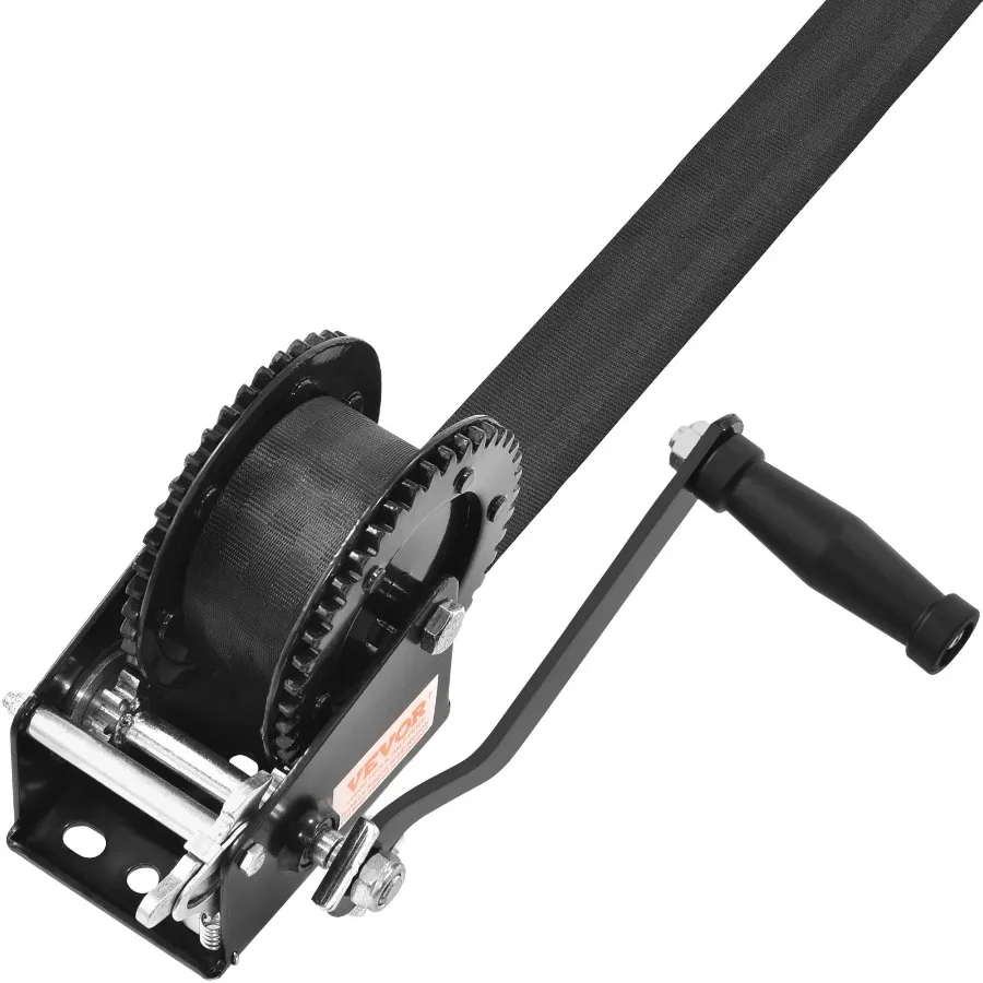 Hand Winch 2000 lbs Pulling Capacity Boat Trailer Winch Heavy Duty Rope Crank with 23 ft Polyester Strap and Two-Way Ratchet M