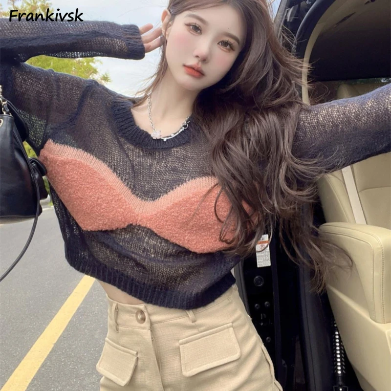 Cropped Sweaters Women Y2k All-match Holiday Fashion Particular Streetwear Long Sleeve Knitwear Leisure Stylish Autumn Simple